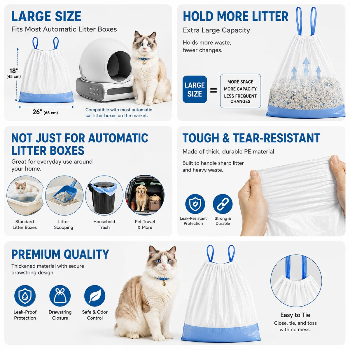 Premium Cat Litter Bags for Automatic Litter Boxes/60 Pack-Large Drawstring Liners - Whiskersnwigglesshop