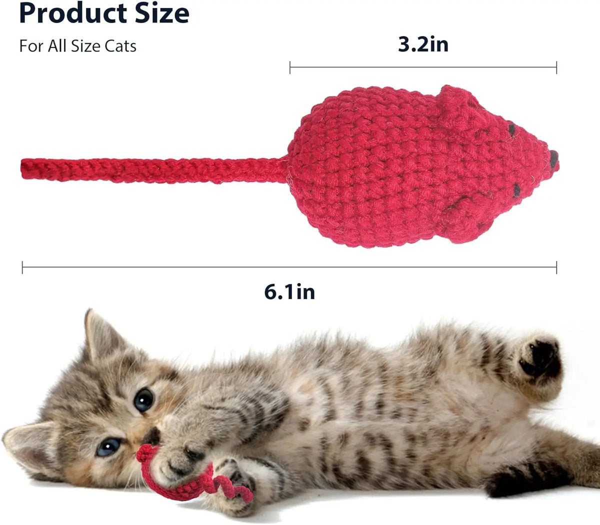 Catnip Crochet Mice Cat Toys, 3 Pcs Handmade Durable Yarn Mice Toys with Natural Catnip & Silvervine, Interactive Kitten Chew Kicker Toy for Teeth Cleaning & Anxiety Relief