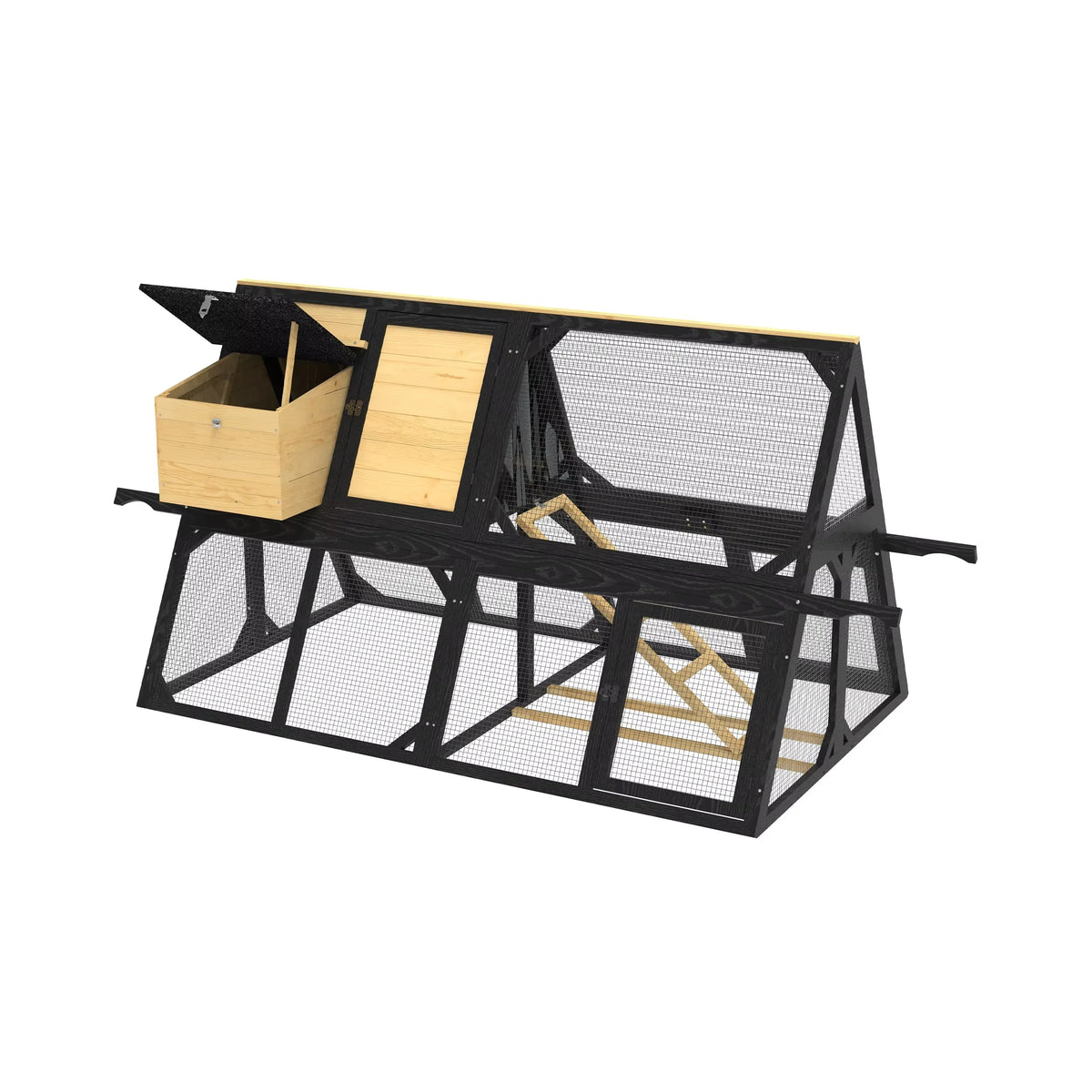94.5" Wooden Chicken Coop, A-Frame Hen House with Carry Handles, Waterproof Roof & Removable Floor