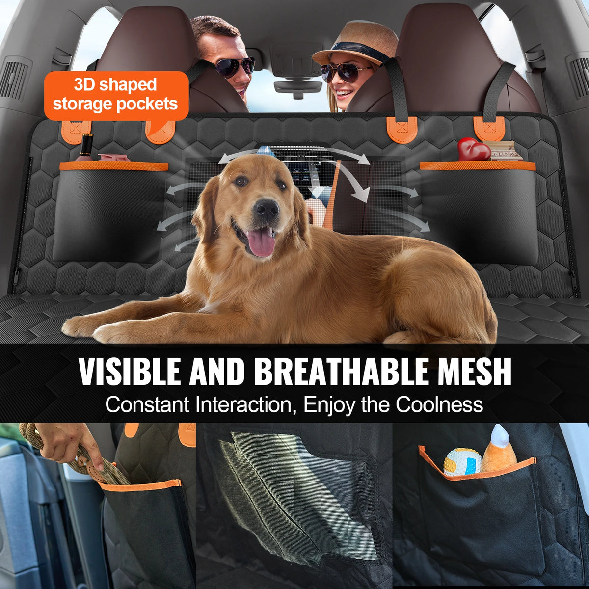 SucceBuy Back Seat Extender Car Seat Cover for Back Seat Bed with Mesh Window and Storage Pocket Supports up to 350lbs