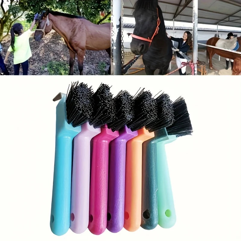 1pc Anti-Slip Soft Grip Hoof Pick Rubber With Brush Plastic Horse Hoof Care