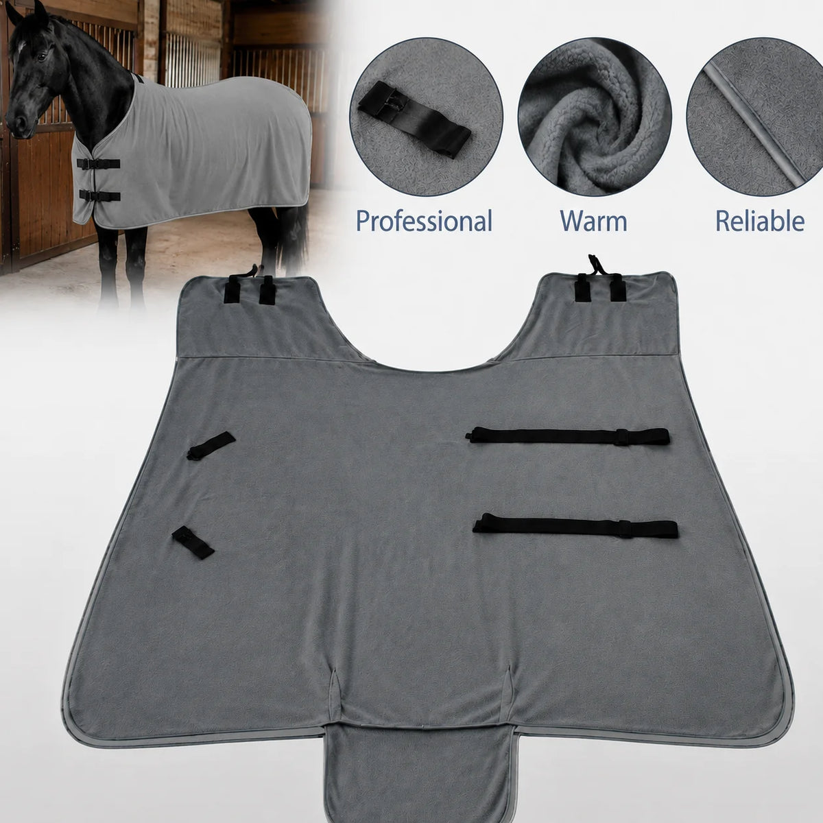 Professional Stable Horse Blanket / Warm Fleece with Adjustable Buckle for Horses