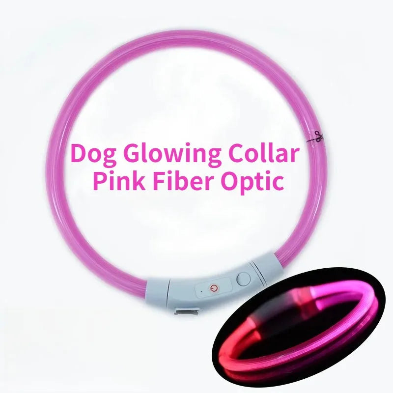 Rechargeable Fiber Optic Night Glow Dog Collar for Enhanced Visability