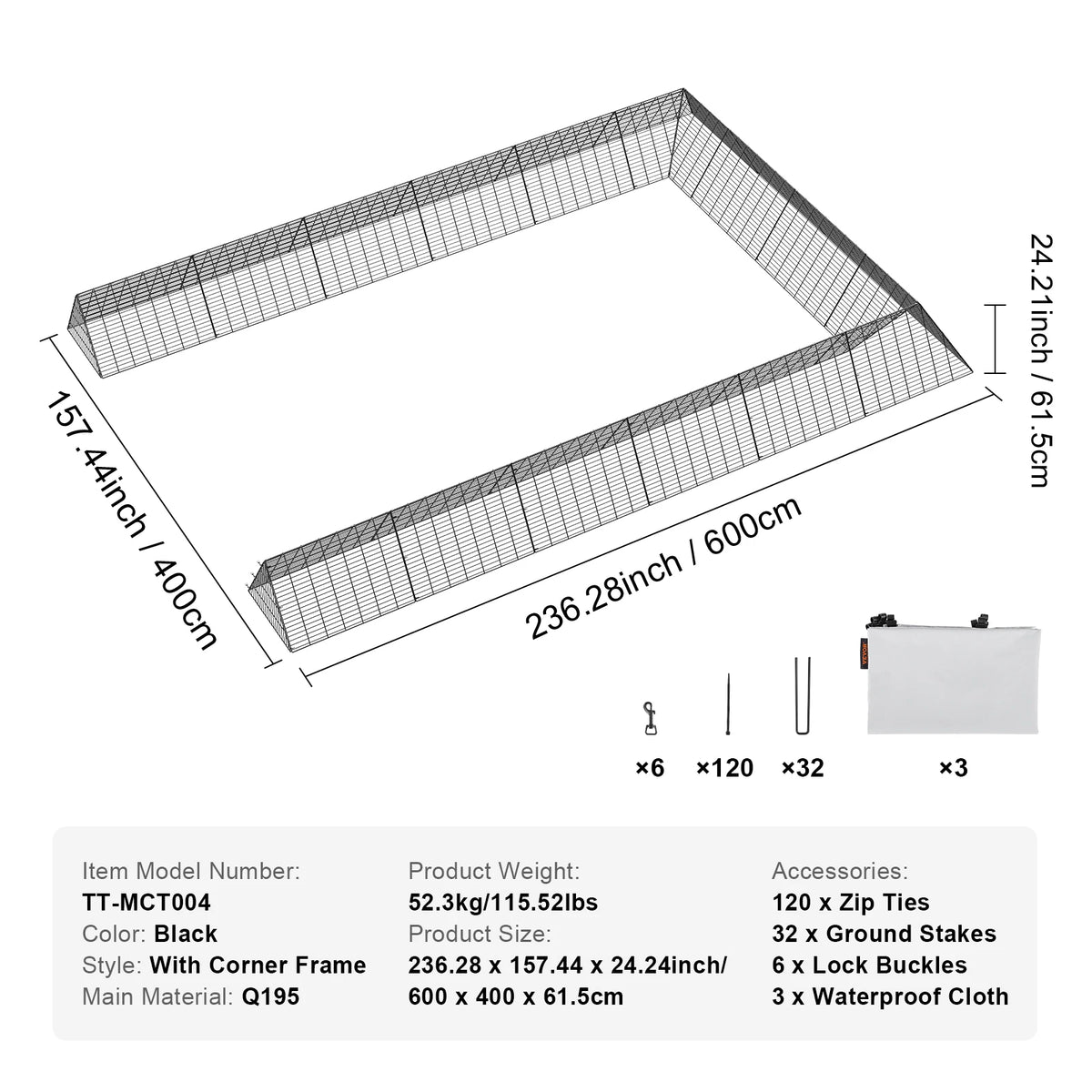 SucceBuy Portable Chicken Tunnels 157.5 x 39.4 x 24.2 in(LxWxH)