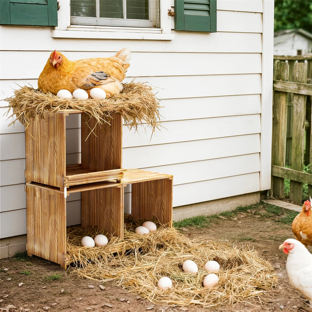 3-Compartment Pine Wood Chicken Nesting Box for Egg Laying Preventing Egg Falls