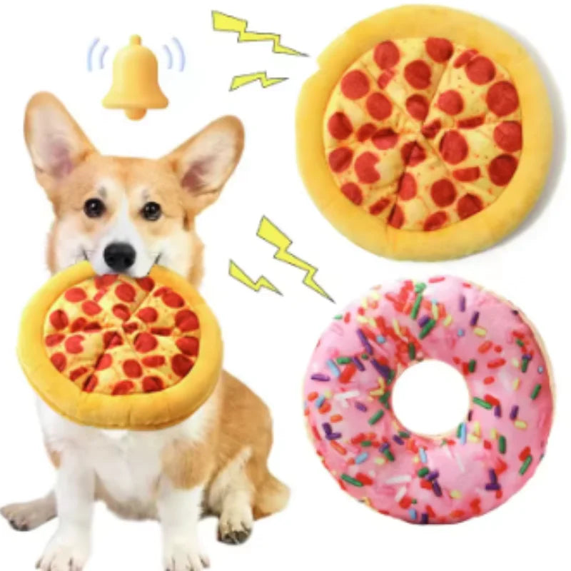 New Plush Dog Toy Doughnut Pizza Squeaky Toys