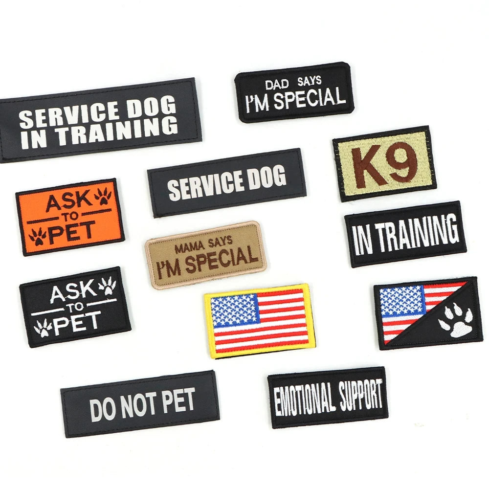 Military Style Dog Harness Collar, Leash, Bags and Patches Set