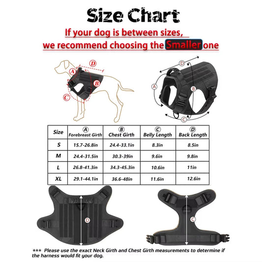 Military Style Dog Harness Collar, Leash, Bags and Patches Set