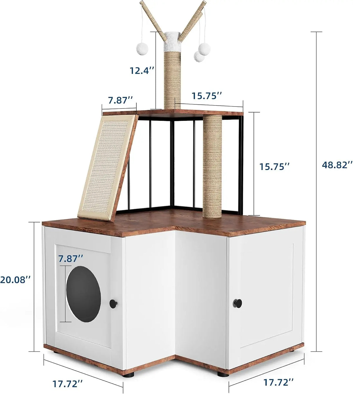 Garvee Wood L-Shaped Cat Corner Shelf Scratching Post & Play Tower 2 in 1 Wood Cat Activity Tree with Hanging Ball