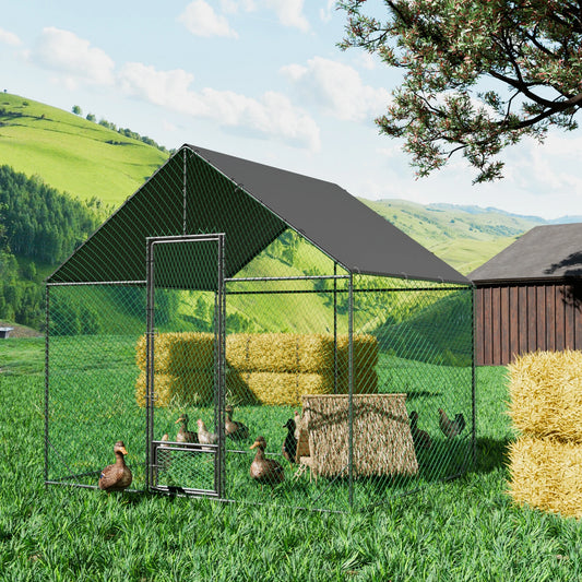 Upgraded Heavy Duty Metal Chicken Coop W/ Cover and Nylon Netting for Outdoor Backyard