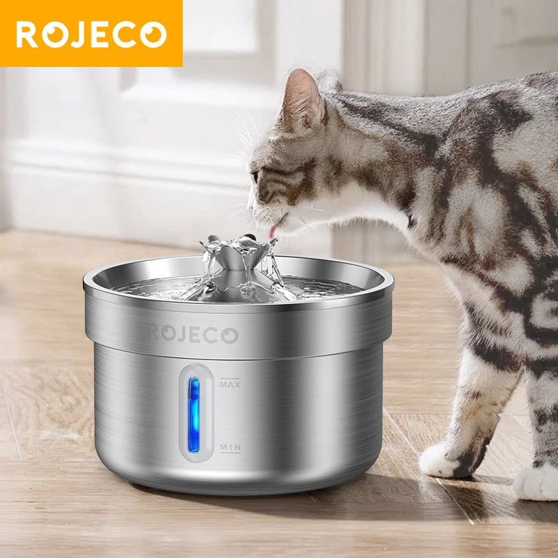 ROJECO Stainless Steel Pet Drinking Fountain Automatic Water Fountain Smart Pet Water Dispenser