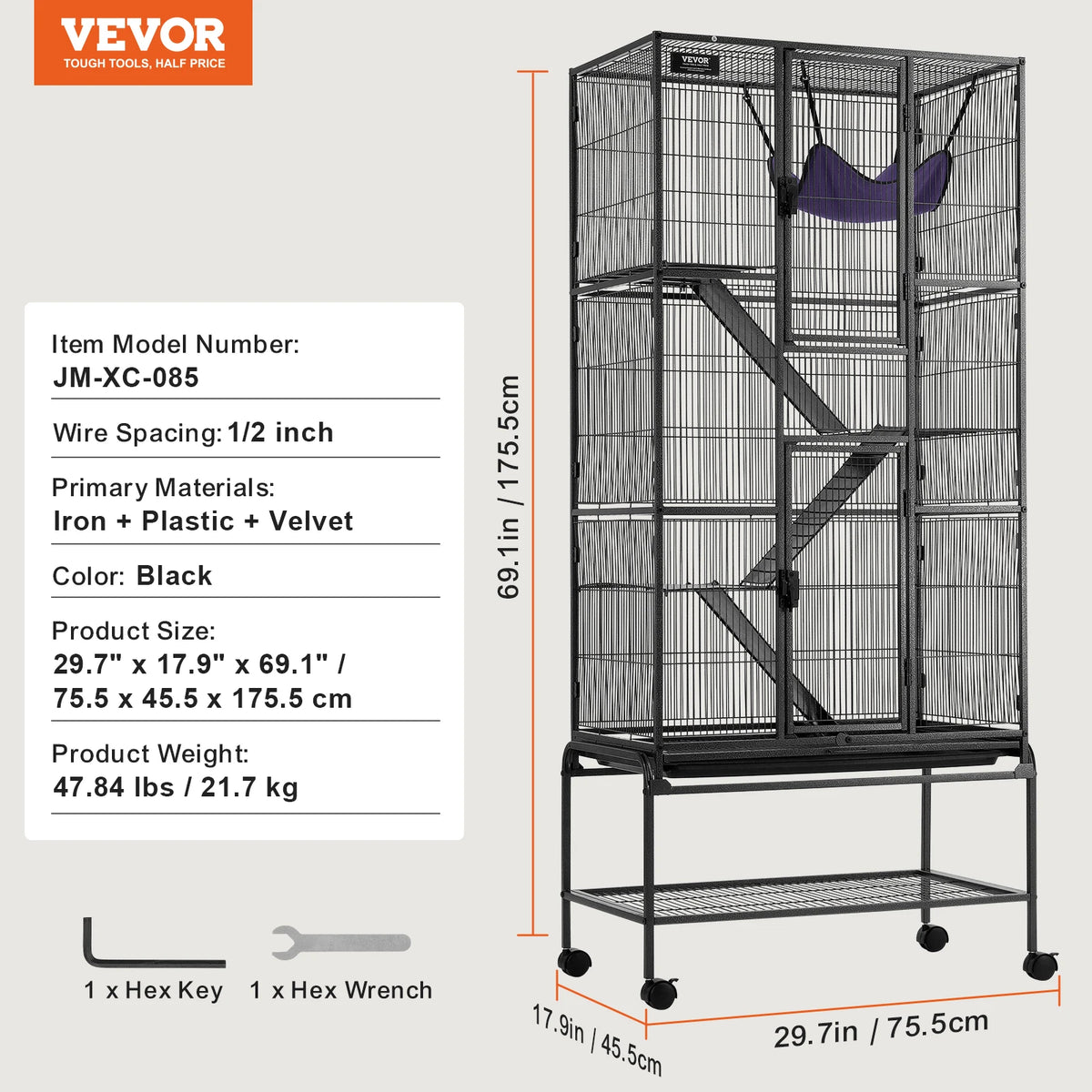 SucceBuy 64.6" Large Rolling 4-Tier Critter Nation Small Animal Cage - Whiskersnwigglesshop