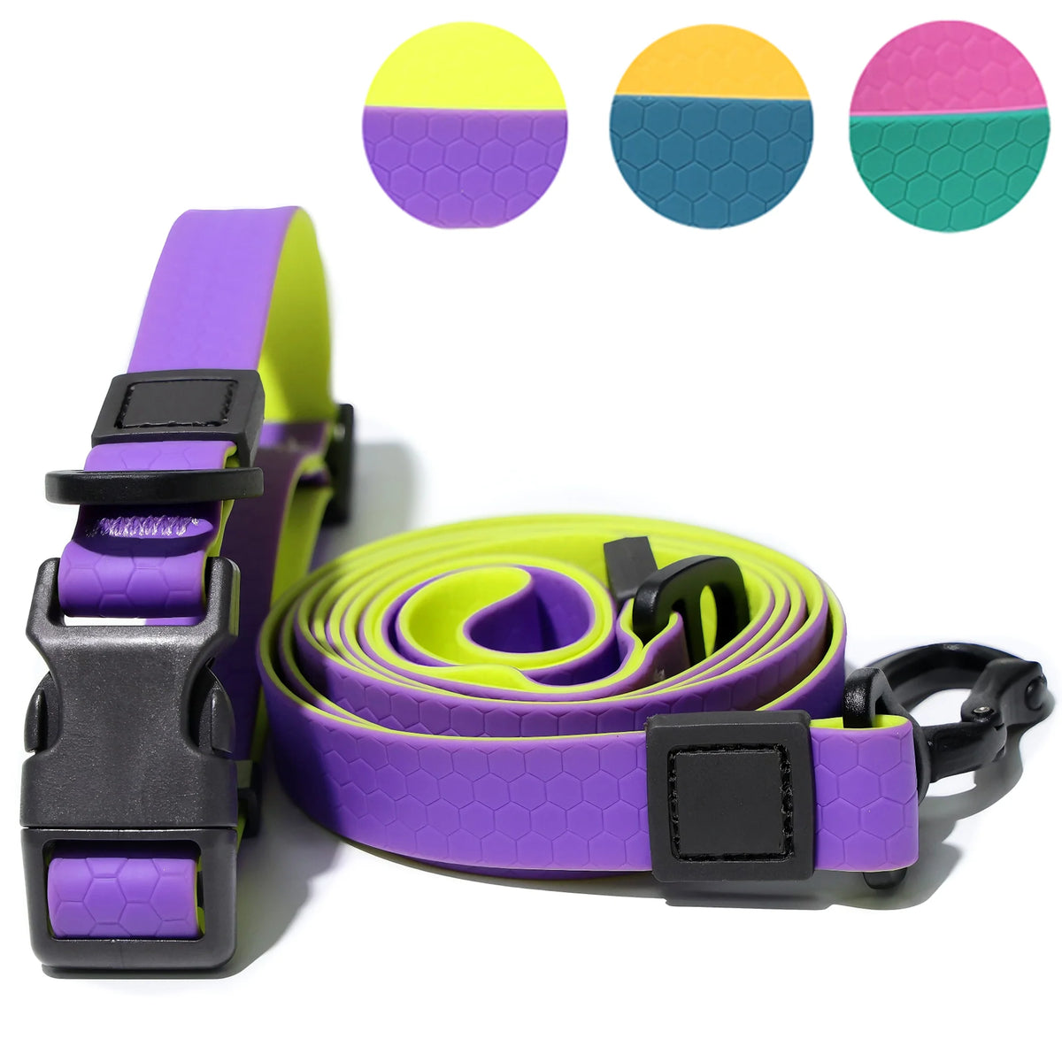 Two‑Tone Waterproof PVC Dog Collar Leash Set with Quick Release Buckle