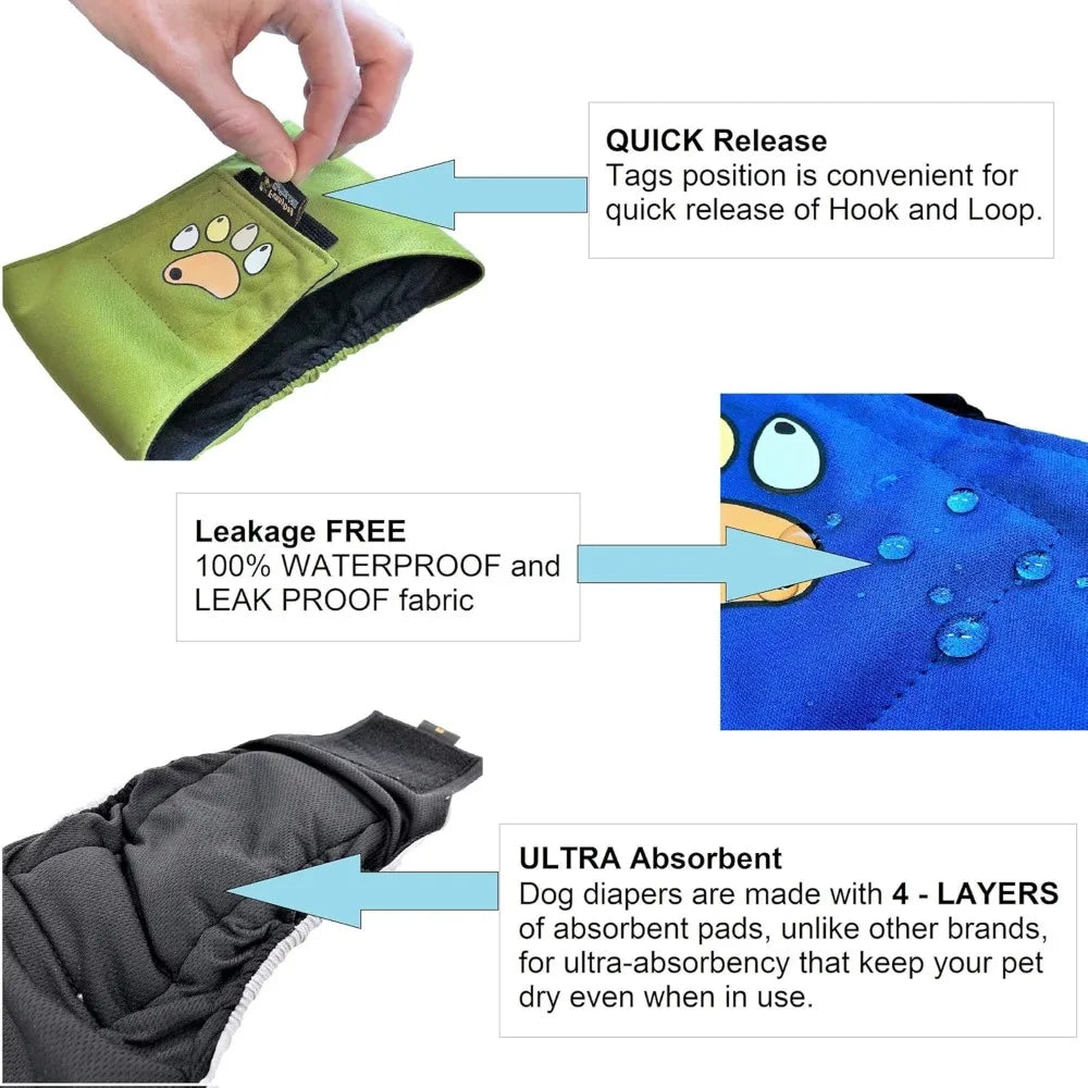 Pack of 6 Male Dog Diapers 4 - Layers of Absorbent Pads Waterproof Leak Proof Belly Band Wrap