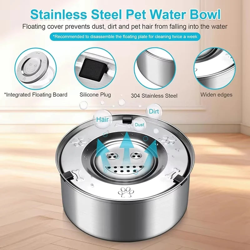Big Capacity Stainless Steel Dog Floating Bowl/No Spill Anti-Splash Dog Water Dispenser