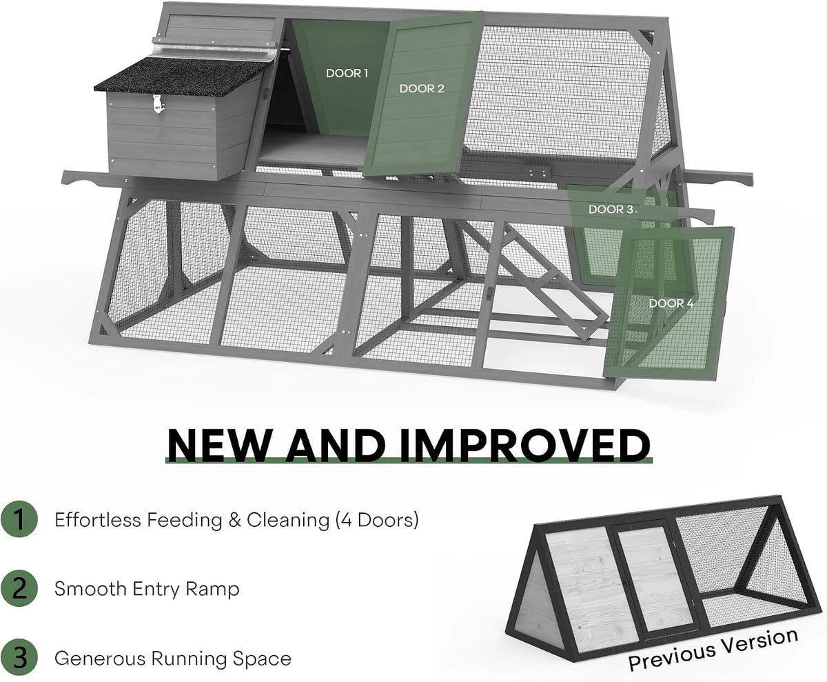 94.5" Wooden Chicken Coop, A-Frame Hen House with Carry Handles, Waterproof Roof & Removable Floor