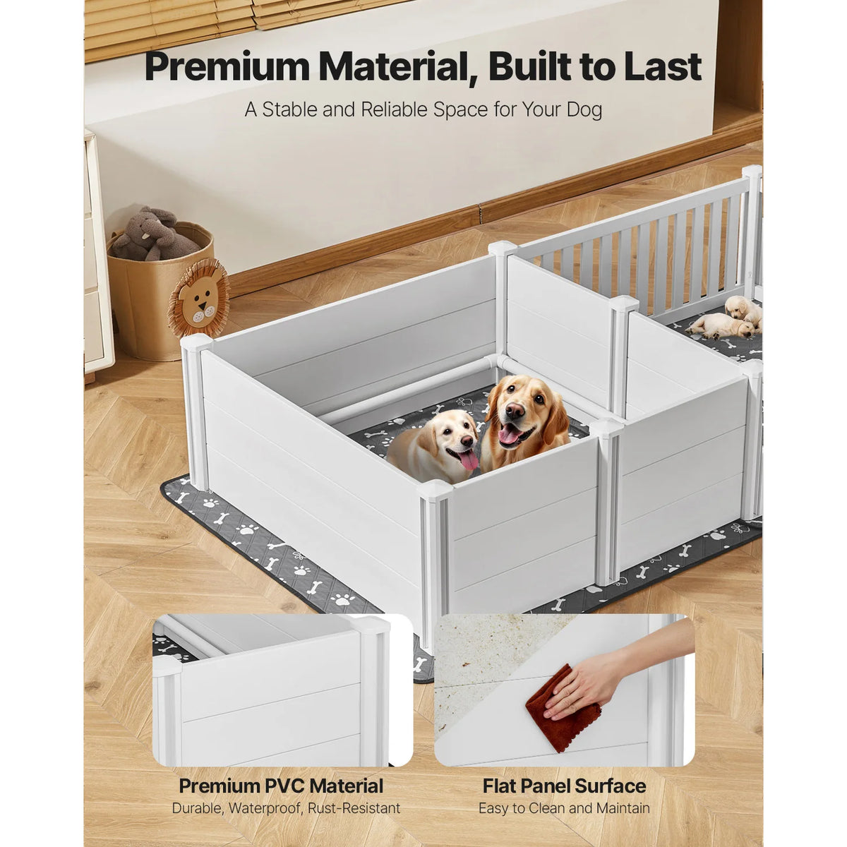 SucceBuy Dogs Whelping Box 93.3x48.4x18.1inch Plastic PVC Puppies Playpen with Height Adjustable Door