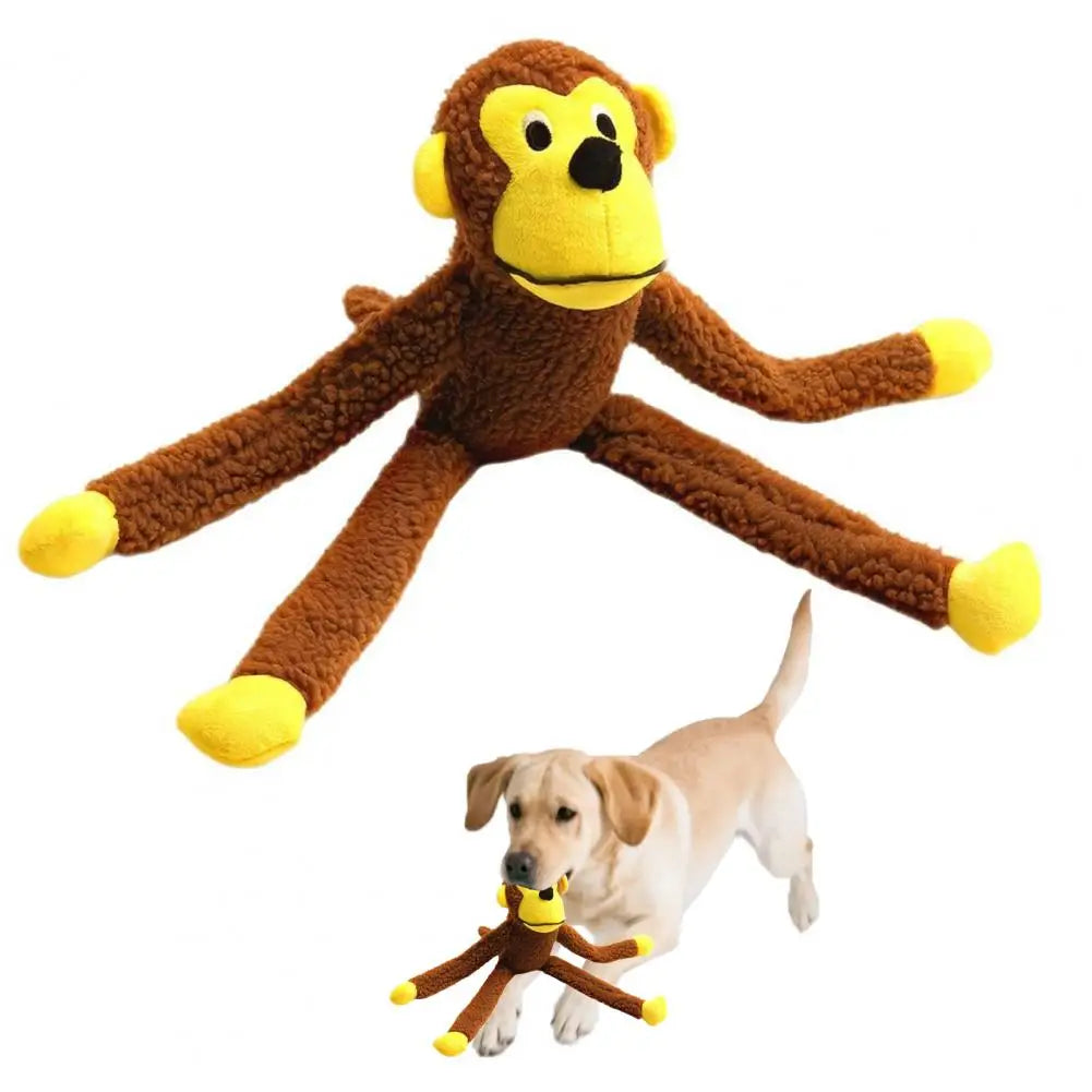 Cute Monkey Fleece Plush Squeaky Chew Toy Long Limbs Design Bite‑Resistant Stress Relief Interactive Play Toy