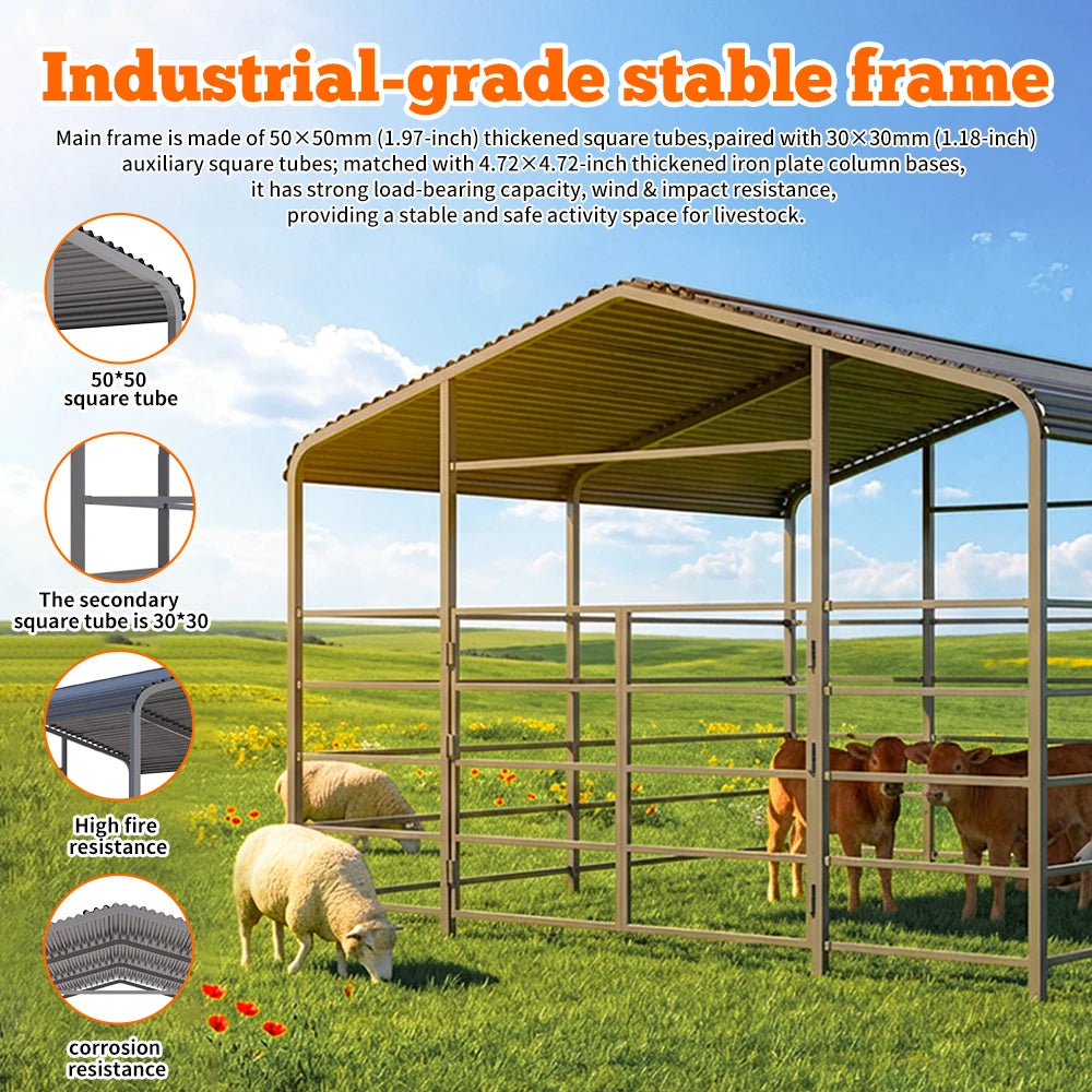 Spacious 13 X 13FT Heavy-duty Metal Livestock Shelter - Whiskersnwigglesshop