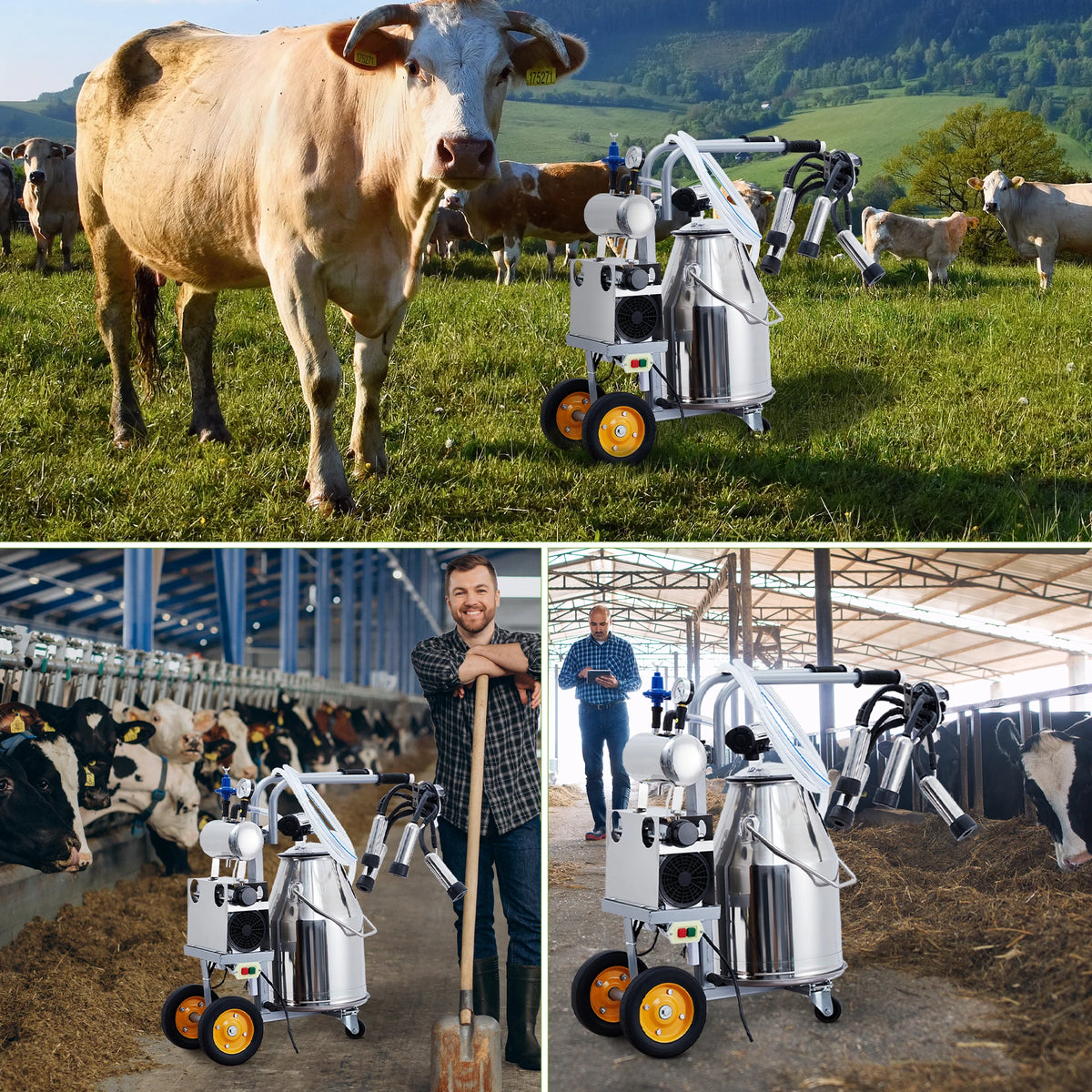 Portable Electric Milking Machine with 25L 304 Stainless Steel Bucket for Farm Use - Whiskersnwigglesshop