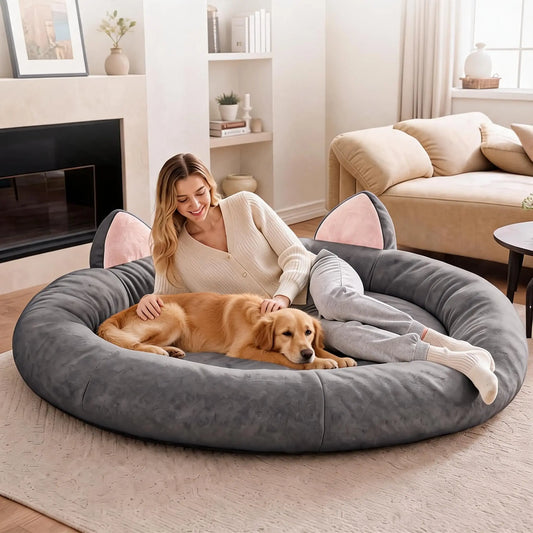 XXL Orthopedic Memory Foam Dog Bed 70x70x9.8in For Large Senior Dog, Waterproof Liner, Washable Cover, and Non-Slip Base