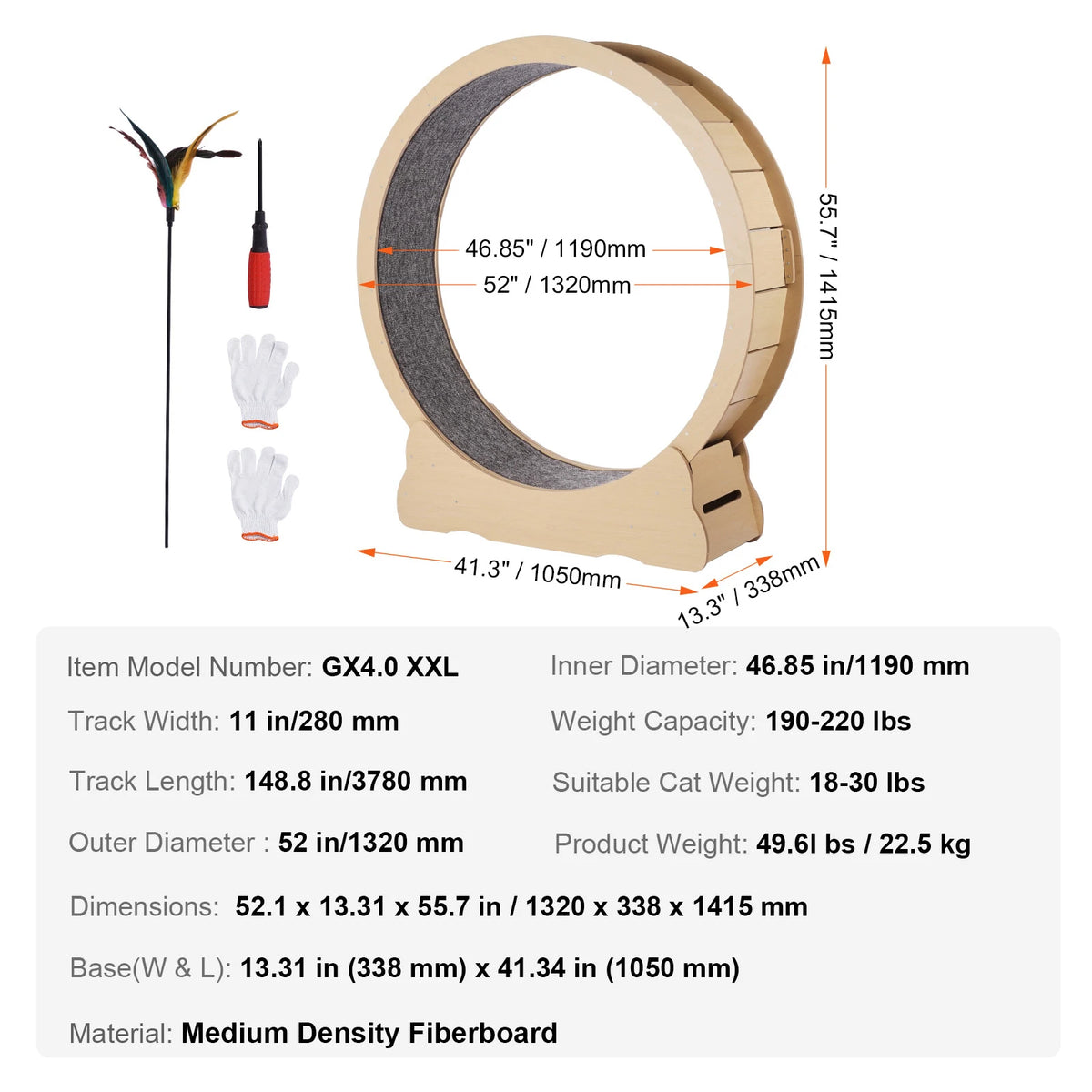 SucceBuy Wooden Cat Exercise Wheel Large Cat Treadmill Wheel for Indoor Cat Running Wheel with Detachable Carpet