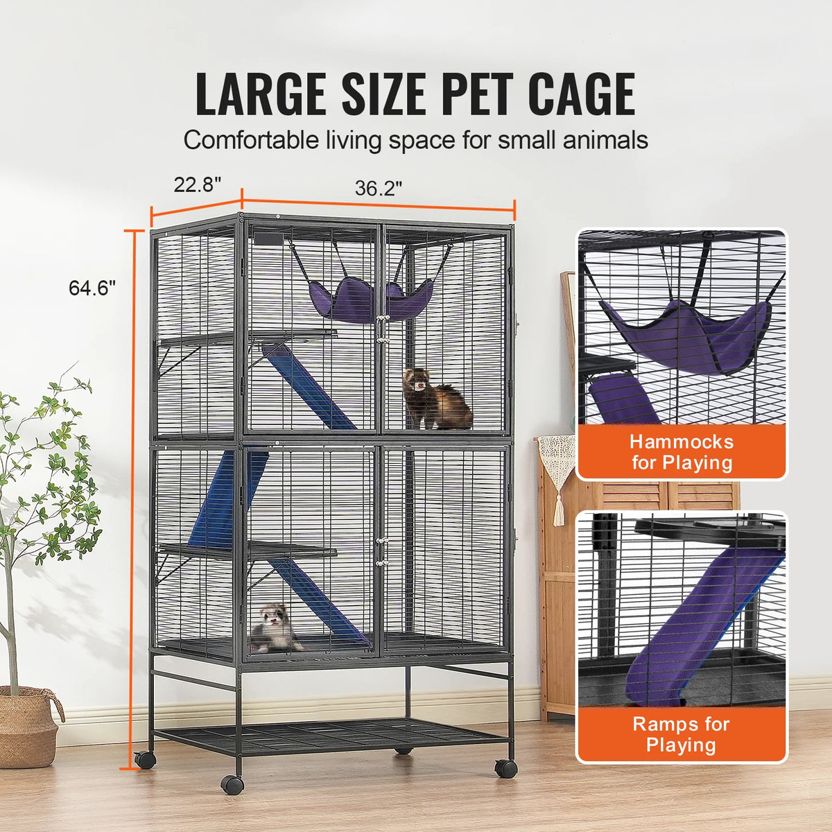 SucceBuy 64.6" Large Rolling 4-Tier Critter Nation Small Animal Cage - Whiskersnwigglesshop