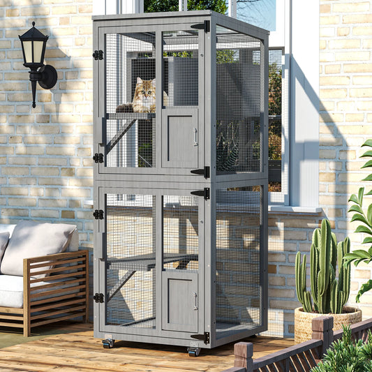 4-Tier Outdoor Cat Catio Enclosure, Large Cat Playpen with Wheels, Waterproof Roof,4 Doors & Resting Box