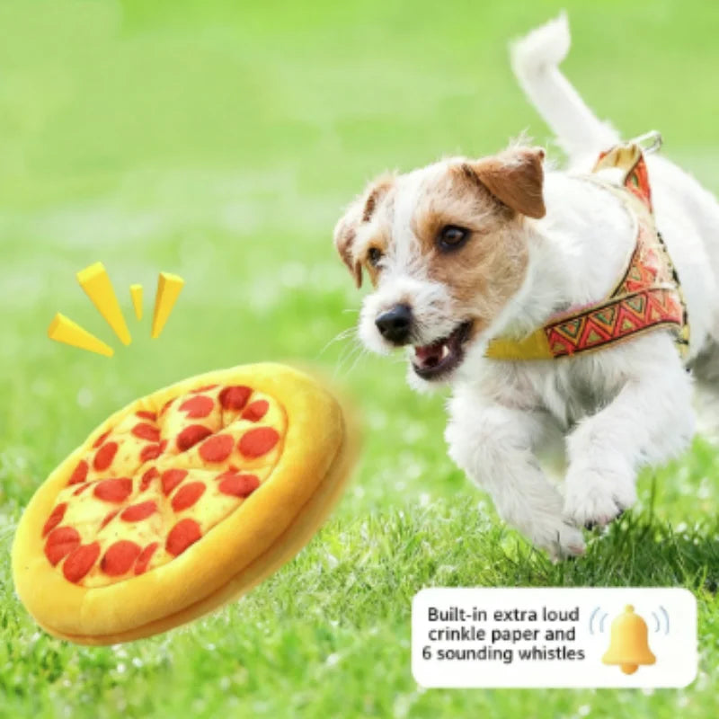 New Plush Dog Toy Doughnut Pizza Squeaky Toys