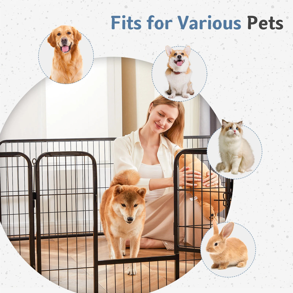 JHK Metal 8 Panels Foldable Dog 24 Inch to 32 Inch Playpen for Yard/Outdoors