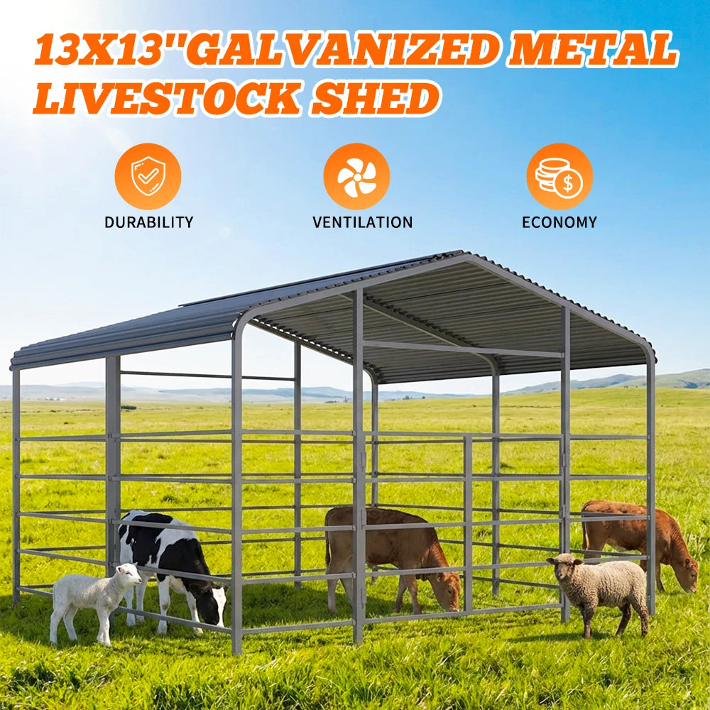 Spacious 13 X 13FT Heavy-duty Metal Livestock Shelter - Whiskersnwigglesshop
