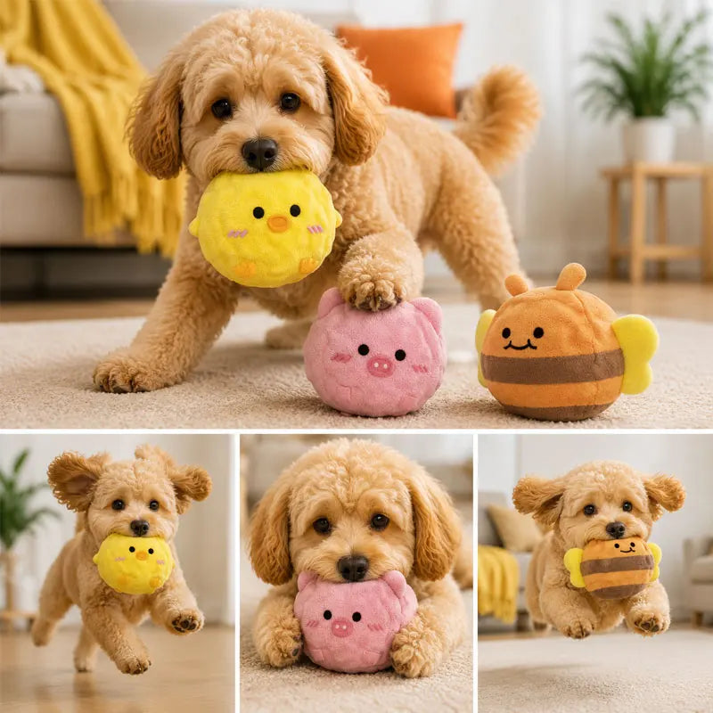 Interactive Squeaky Plush Dog Toy