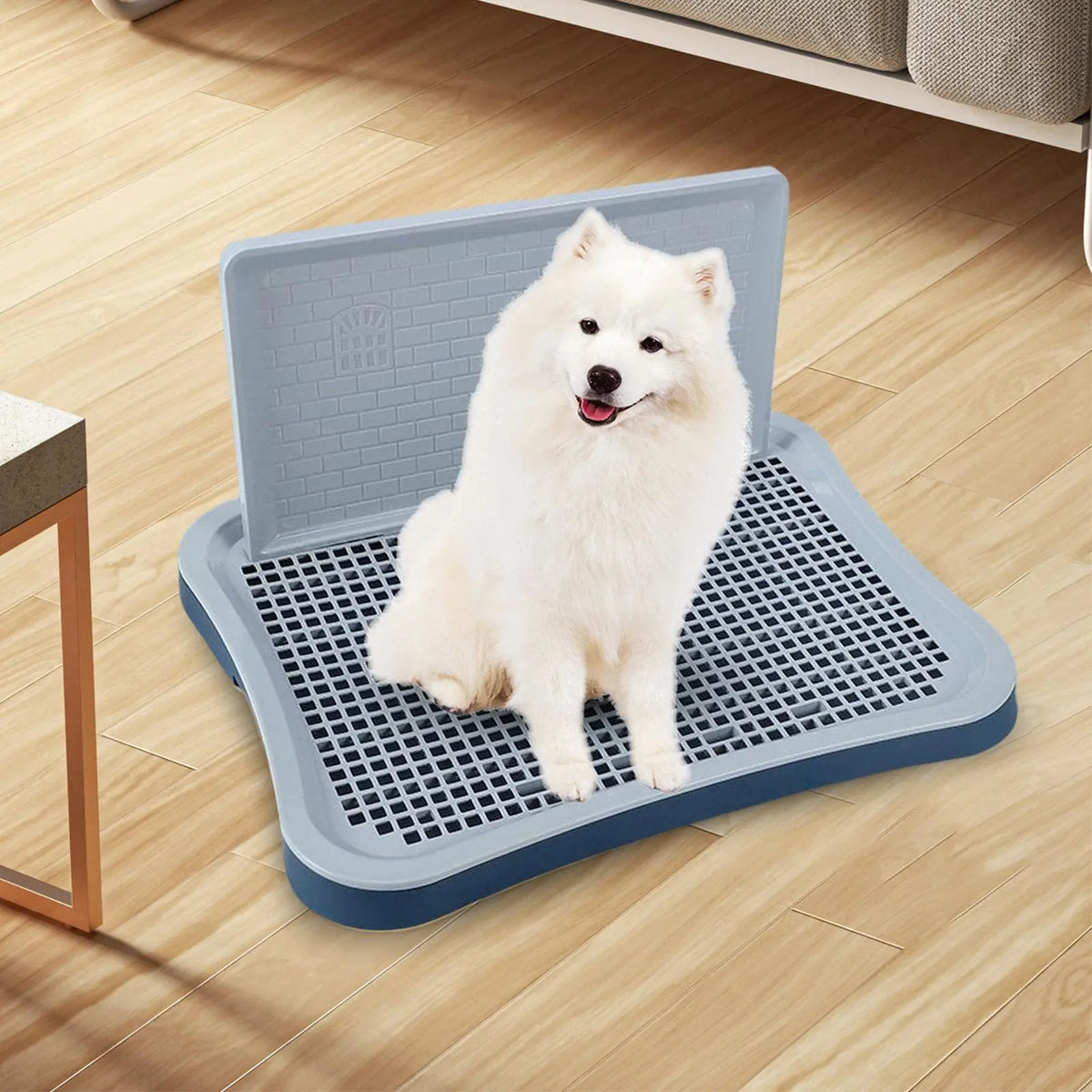 Indoor Potty Tray With Wall Column & Removable Mesh Pad Holder