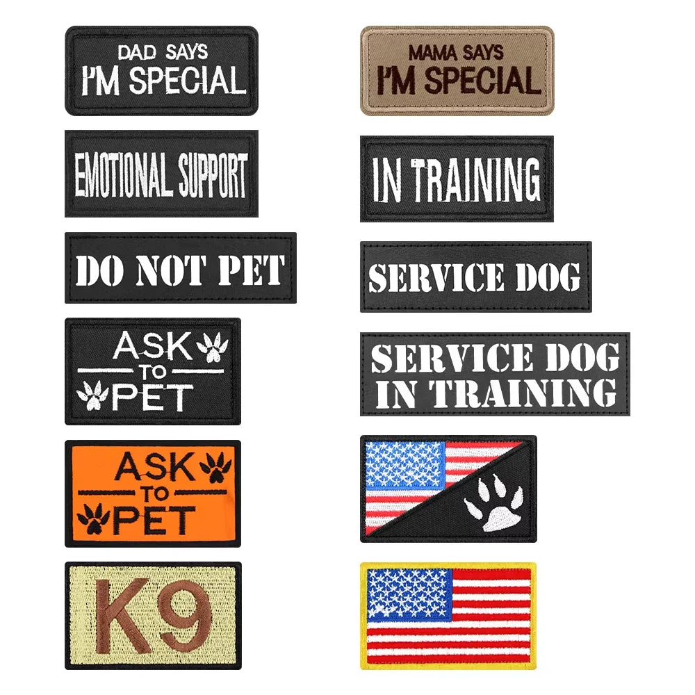 12 Pieces Tactical Patch Bundle For Dog Vest Harness (Harness not included)