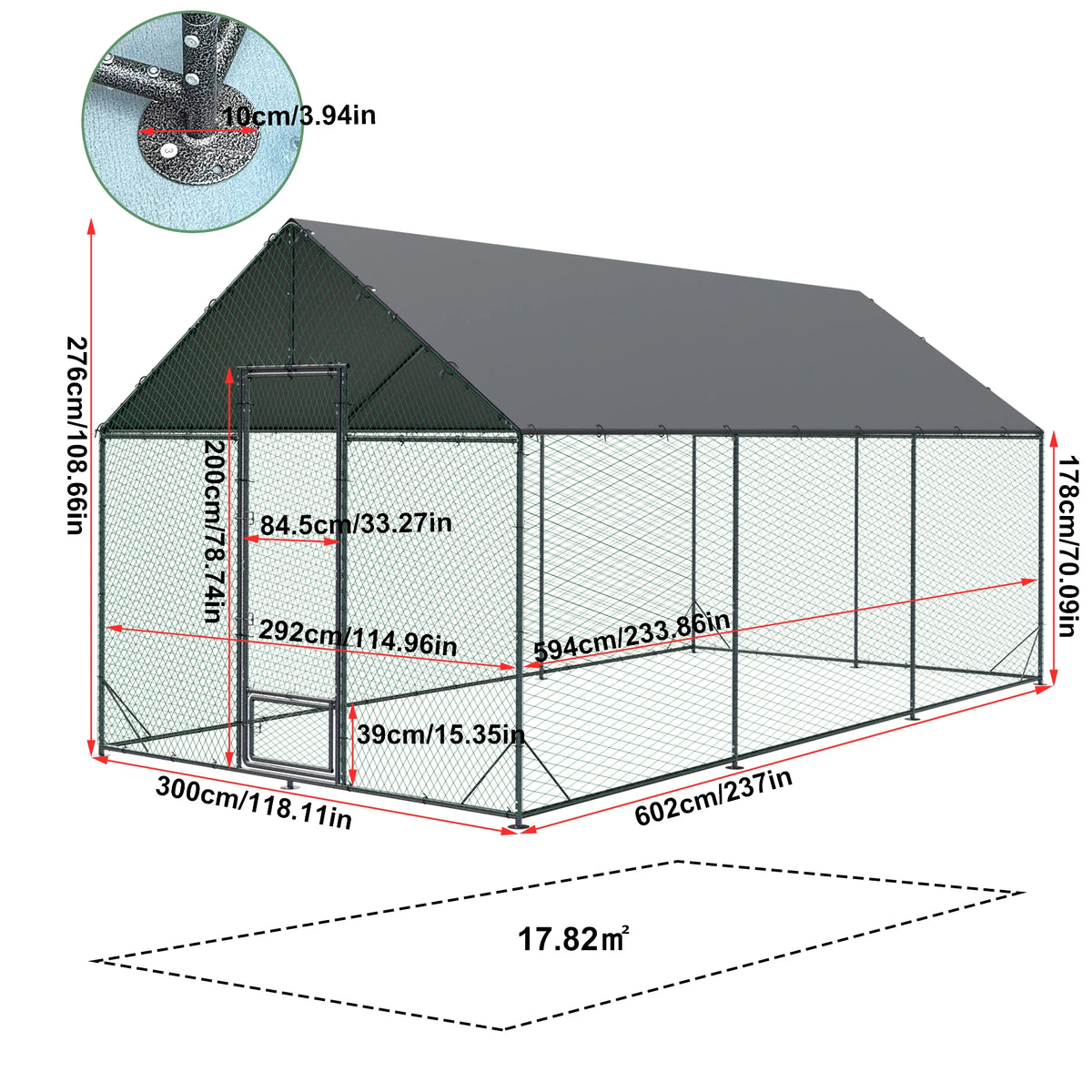 Upgraded Heavy Duty Metal Chicken Coop W/ Cover and Nylon Netting for Outdoor Backyard