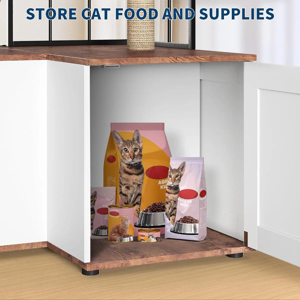 Garvee Wood L-Shaped Cat Corner Shelf Scratching Post & Play Tower 2 in 1 Wood Cat Activity Tree with Hanging Ball