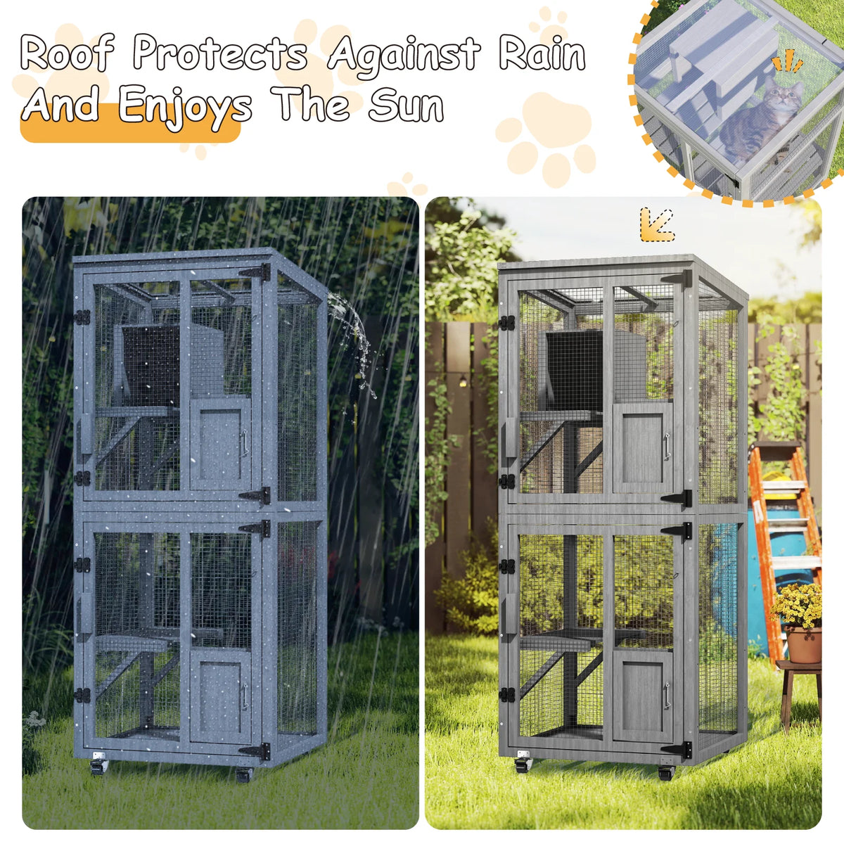 4-Tier Outdoor Cat Catio Enclosure, Large Cat Playpen with Wheels, Waterproof Roof,4 Doors & Resting Box