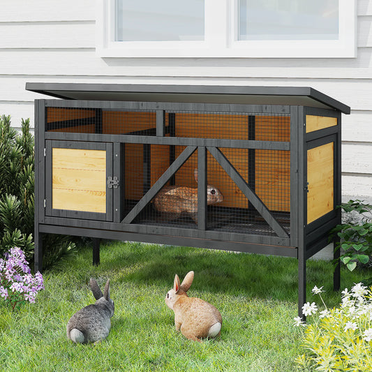 46.7" Elevated Small Animal Habitat with Double Doors, Leak-Proof Tray & Asphalt Roof - Whiskersnwigglesshop