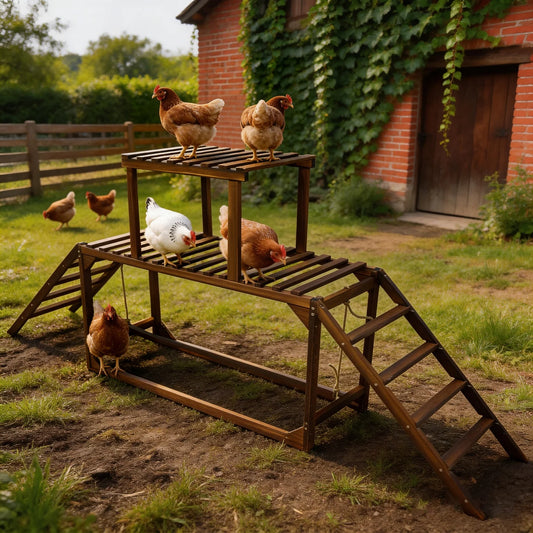 Pine Wood Chicken Perch Swing Roosting Bars with Swing & Ladder Activity