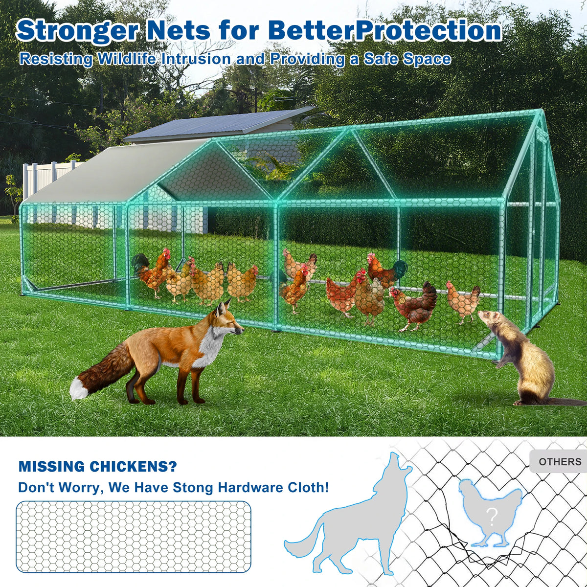 Large Chicken Coops for 20/30/50 Chickens,Outdoor Metal Walkin Poultry Cag with Cover Lockable Doors,Ducks Coop and Other Small Animals for Yard/Farm/Ranch (19.72'L x 9.88'W x 6.59'H)