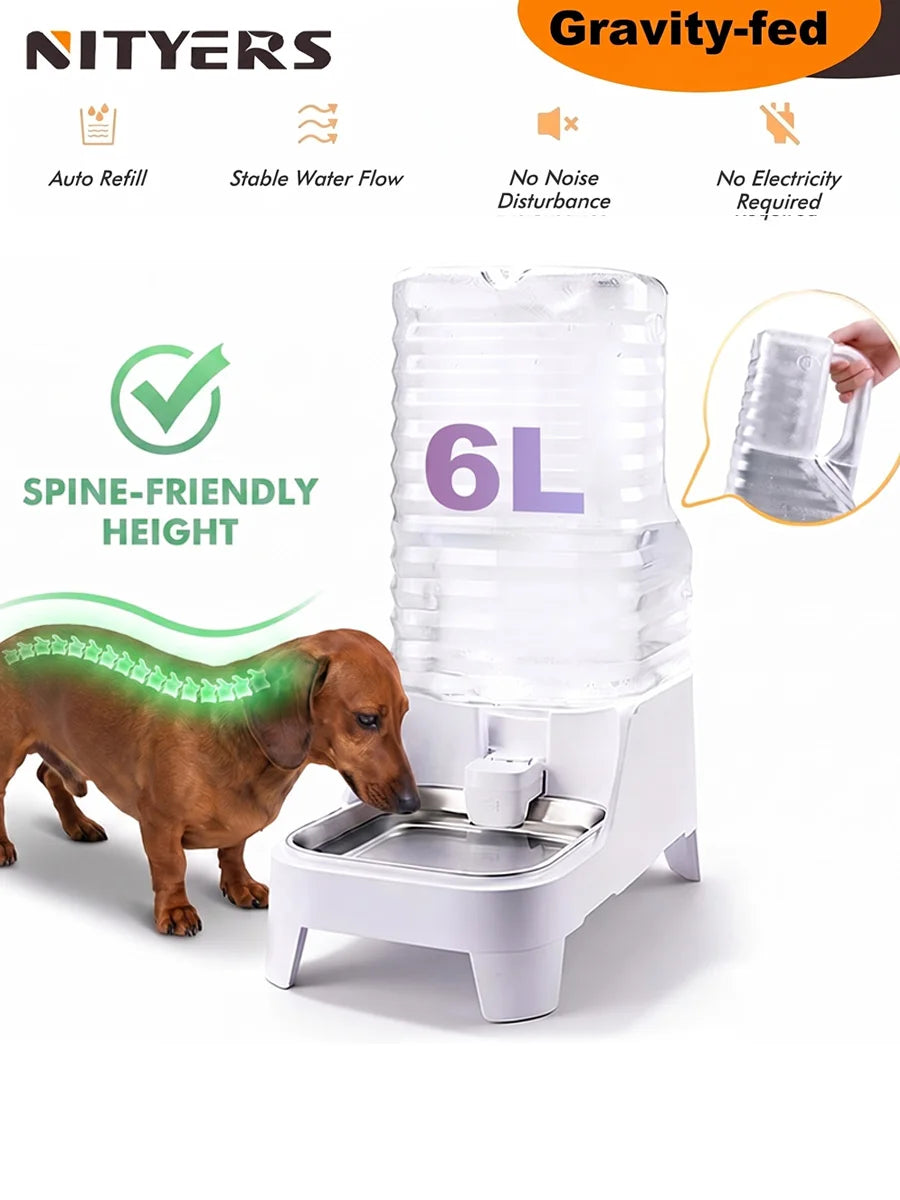 6L Gravity Pet Water Dispenser Large Capacity Automatic Dog Water Bowl