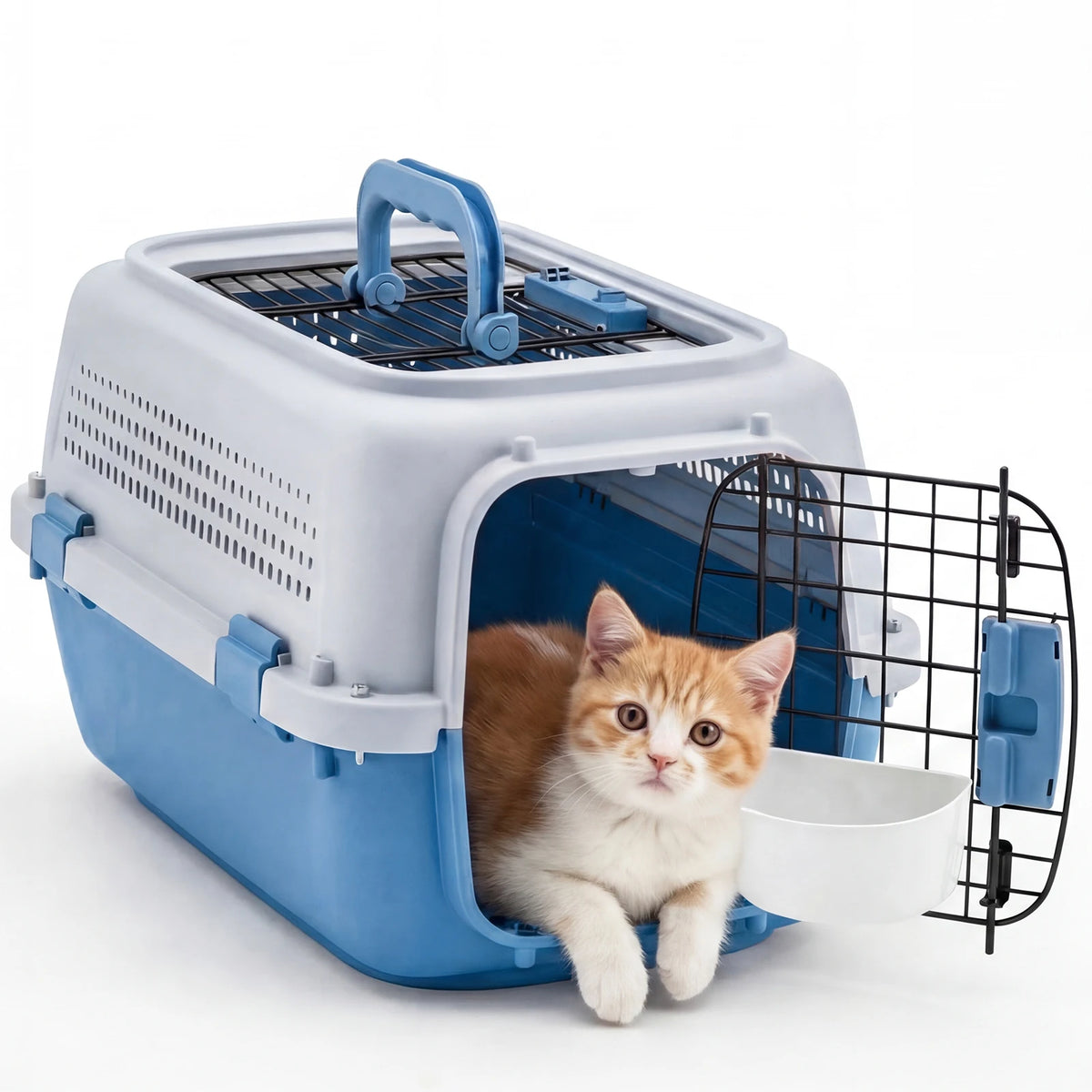 JHK 23Inch Pet Carrier for Small Dogs Cats Front & Top Load Wire Door Food Bowl Travel Crate with Enhanced Security Latches