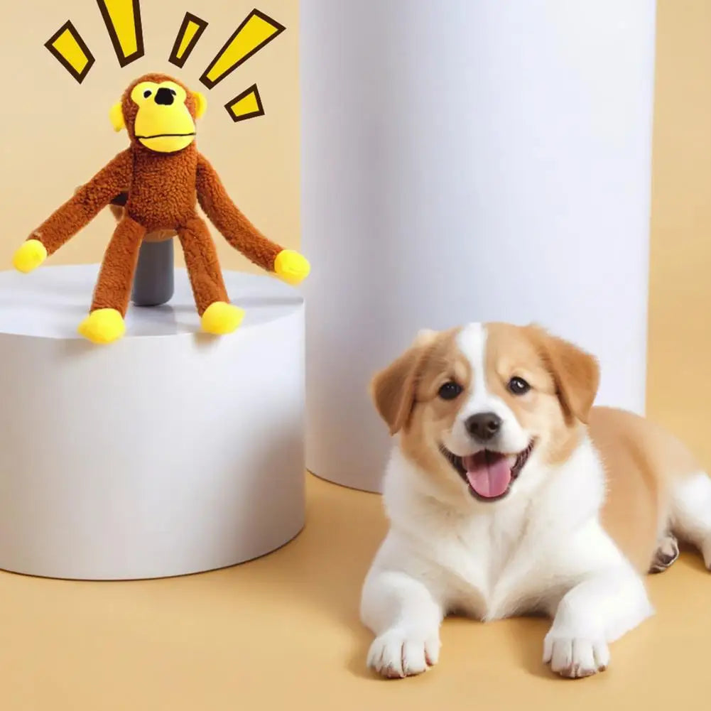 Cute Monkey Fleece Plush Squeaky Chew Toy Long Limbs Design Bite‑Resistant Stress Relief Interactive Play Toy
