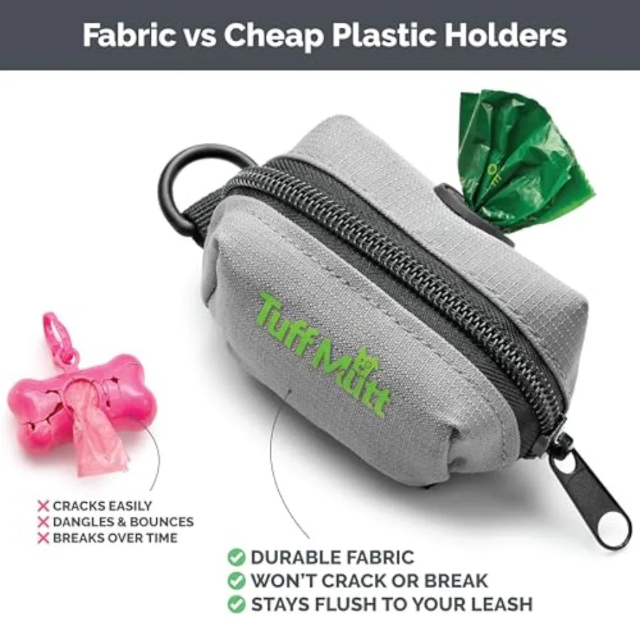 Dog Poop Bag Holder with Velcro Attachment - Durable Fabric Poop Bag Dispenser for Leashes - Includes Starter Roll for Easy Cle