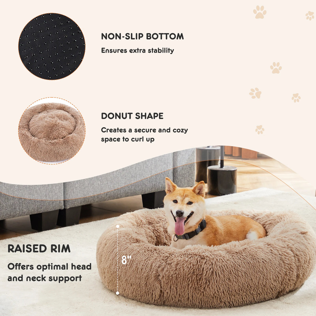 Calming Dog Bed for Medium to Large Dogs with Anti-Slip