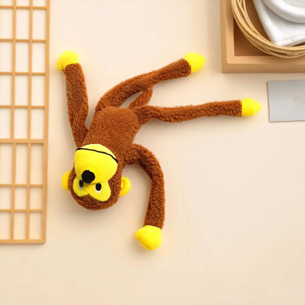 Cute Monkey Fleece Plush Squeaky Chew Toy Long Limbs Design Bite‑Resistant Stress Relief Interactive Play Toy