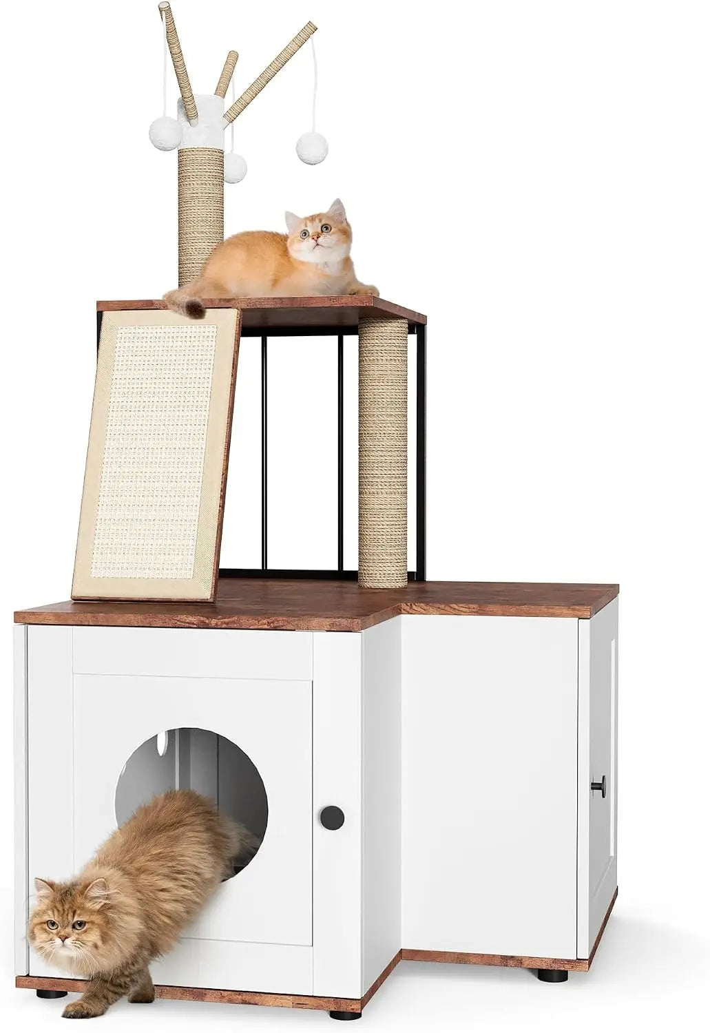 Garvee Wood L-Shaped Cat Corner Shelf Scratching Post & Play Tower 2 in 1 Wood Cat Activity Tree with Hanging Ball