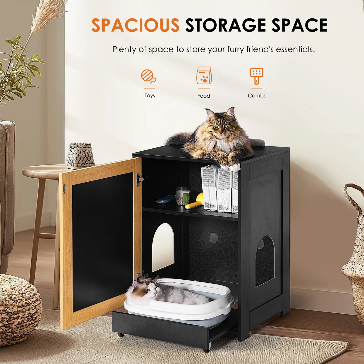 Black End Table with Cat Litter Box Enclosure with Sisal Scratching Door - Whiskersnwigglesshop