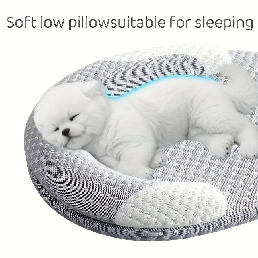 Summer Ice Silk Cooling Dog Bed Oval Breathable Heat Dissipation Pet Mat Nest Cooling Pad