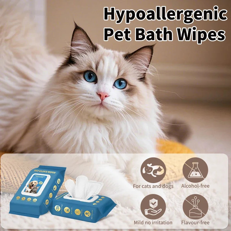 20Pcs Pet Glove Wipes for Dogs & Cats Deodorizing Odor Remover for Full Body Pet Bathing